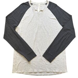 Lululemon Henley Shirt Mens L Grey Long Sleeve Raglan Pima Cotton Seacell